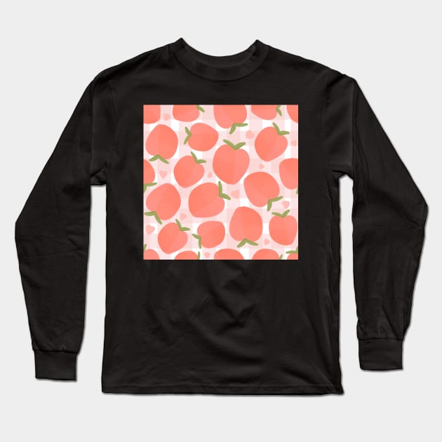 Checked peach seamless pattern Long Sleeve T-Shirt by Lozovytska